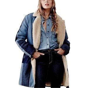 Free People Denim and Sherpa Patchwork Coat